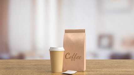 The coffee cup on wood table for hot drink concept 3d rendering