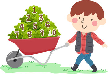 Kid Boy Wheelbarrow Cabbage 123 Illustration