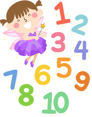 Kid Girl Fairy Magical Numbers Wand Illustration