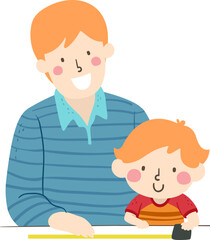 Boy Learn Use Meter Dad Measurement Illustration
