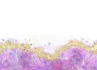 Luxury alcohol ink border. Elegant princess style background. Decoration for social media and stationary.  Lilac fluid painting and golden glitter edge. 