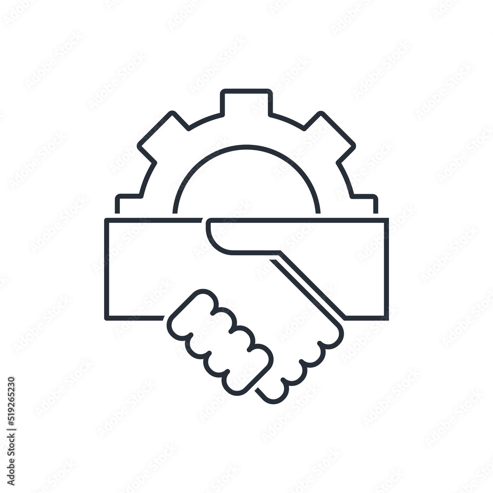 Poster negotiation process. agreement coordination. vector linear icon isolated on white background.