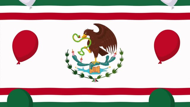 mexican coat arms animation with balloons helium