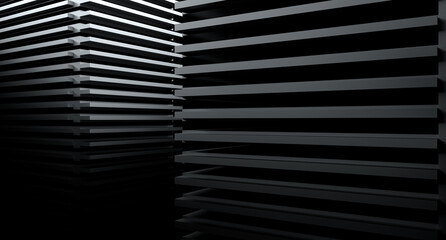 Black buildings abstract concept. Gray buildings, architecture design on a black background.Design architecture futuristic houses, skyscrapers from slabs. Black, darkened buildings. 3D render.