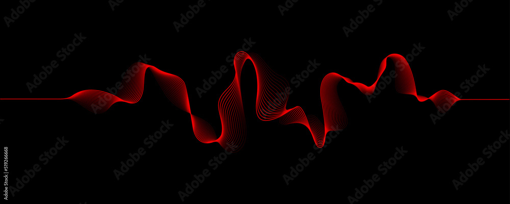 Poster Colorful abstract wave in black background. dynamic abstract line design in modern and luxurious style. panoramic wallpaper design for banner.