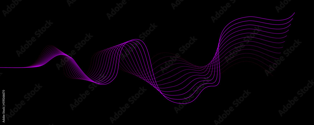 Poster colorful abstract wave in black background. dynamic abstract line design in modern and luxurious sty
