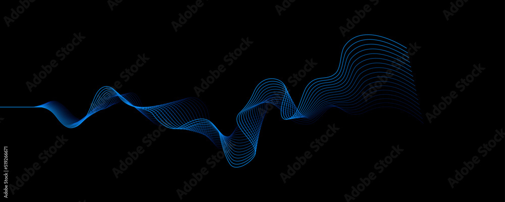 Aufkleber Colorful abstract wave in black background. dynamic abstract line design in modern and luxurious style. panoramic wallpaper design for banner.