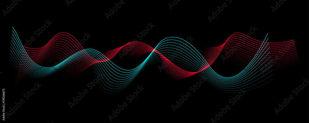 Poster colorful abstract wave in black background. dynamic abstract line design in modern and luxurious sty