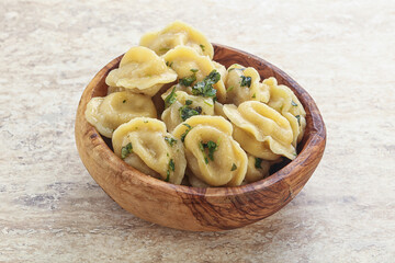 Russian boiled dumplings with meat