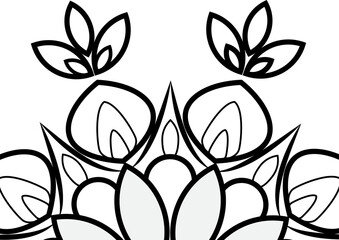 Mandala isolated design element, geometric line drawing. Stylized floral round ornament. Monochrome sketch for coloring book page, print on textile fabric. Black and white illustration