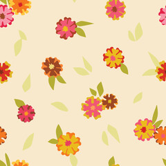 70s Retro flowers seamless vector repeat pattern