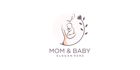 Mom and baby logo design icon vector with unique element concept Premium Vector