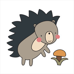 Cute bright hedgehog in doodle style. Vector illustration isolated on white background for nursery and textile decoration