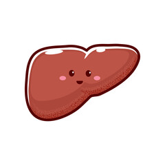 Healthy liver cartoon character with funny face. Vector happy liver, human body organ, smiling kawaii emoticon, kids liver human organ