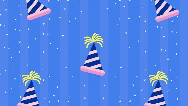 happy birthday animation with hats pattern