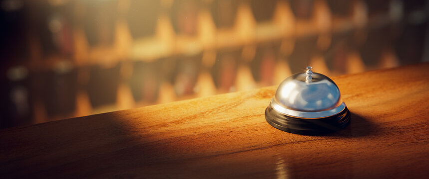 3D rendering, illustration of a hotel service bell on a desk.