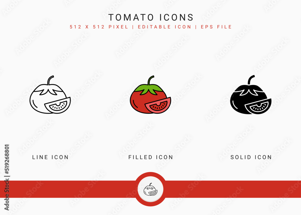 Poster tomato icons set vector illustration with solid icon line style. vegetable healthy concept. editable