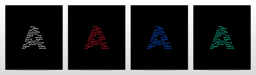 Circuit Lines Nodes Forming Letter Logo Design A