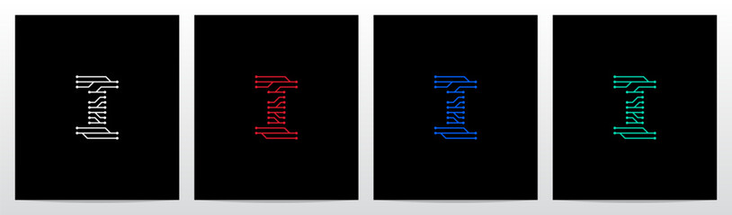 Circuit Lines Nodes Forming Letter Logo Design I