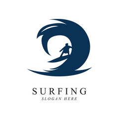 surfing logo vector template design