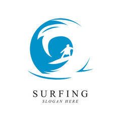surfing logo vector template design