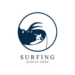 surfing logo vector template design
