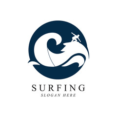surfing logo vector template design