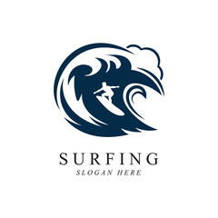 surfing logo vector template design