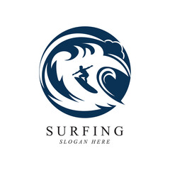 surfing logo vector template design