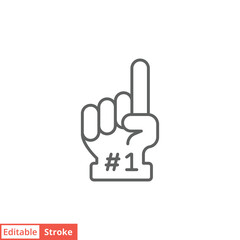 Number 1 foam glove icon. Simple outline style. Fan logo hand with finger up. Thin line vector illustration isolated on white background. Editable stroke EPS 10.