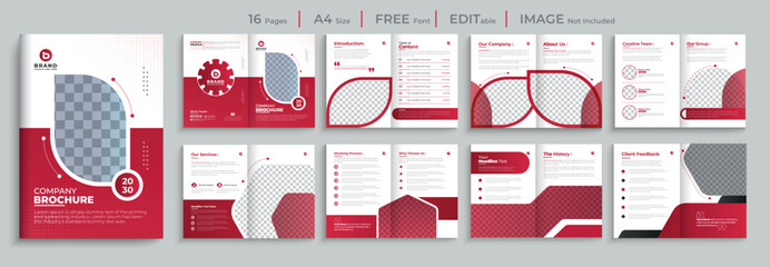 Abstract Corporate modern trendy Red Gradient Color 16 Pages multipage A4 Size Company Profile Flyer Business Brochure Design Set Vector Template