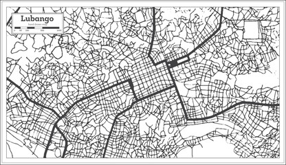 Lubango Angola City Map in Black and White Color in Retro Style Isolated on White.