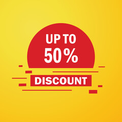 Up to 50 percentage off Sale. Discount offer price sign. Special offer symbol. Discount tag badge Vector Illustration. Perfect design for shop and sale banners Up To 50 Off Shopping