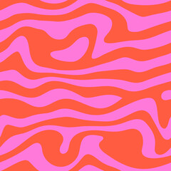 Groovy Waves Seamless Pattern. Psychedelic Curved Vector Background in 1970s Hippie Retro Style