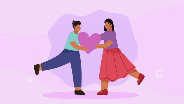 lovers couple with heart animation
