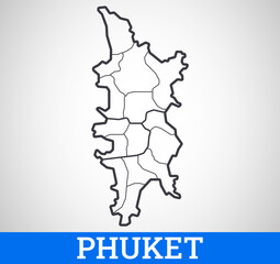 Simple outline map of Phuket, Thailand. Vector graphic illustration.