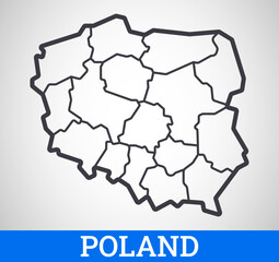Simple outline map of Poland with provinces. Vector graphic illustration