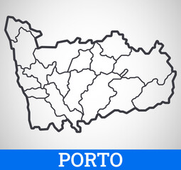 Simple outline map of Porto, Portugal. Vector graphic illustration.