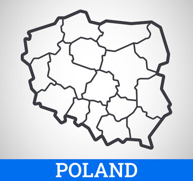 Fototapeta Simple outline map of Poland with provinces. Vector graphic illustration