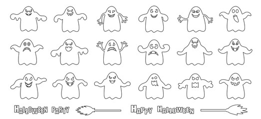 Halloween ghost coloring set vector illustration. Comic book style imitation