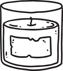 Cute cartoon candle doodle image. Hygge time logo. Media highlights graphic symbol