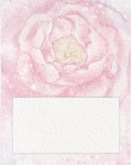 Template watercolor card with peonies for wedding invitations, birthday day, March 8, Valentine's Day and other holidays. White text frame. For designers, websites, posters, for printed products.