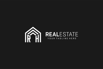 Letter RH house roof shape logo, creative real estate monogram logo style