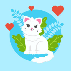 Cute cat. Colored flat vector illustration isolated on color background. Cartoon character.