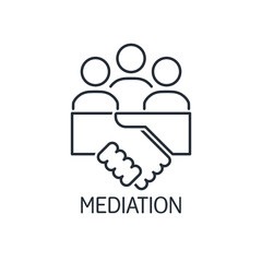  Concept of  negotiation arbitration mediation. Mediator service. Vector linear icon isolated on white background.