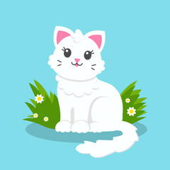 Cute cat. Colored flat vector illustration isolated on color background. Cartoon character.