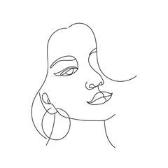 Young beautiful woman. One line drawing. Design element. Vector illustration isolated on white background. Template for books, stickers, posters, cards, clothes.