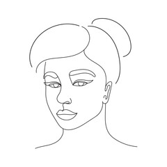 Young beautiful woman. One line drawing. Design element. Vector illustration isolated on white background. Template for books, stickers, posters, cards, clothes.