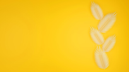 Fototapeta na wymiar White palm tree on yellow background, 3D rendering.