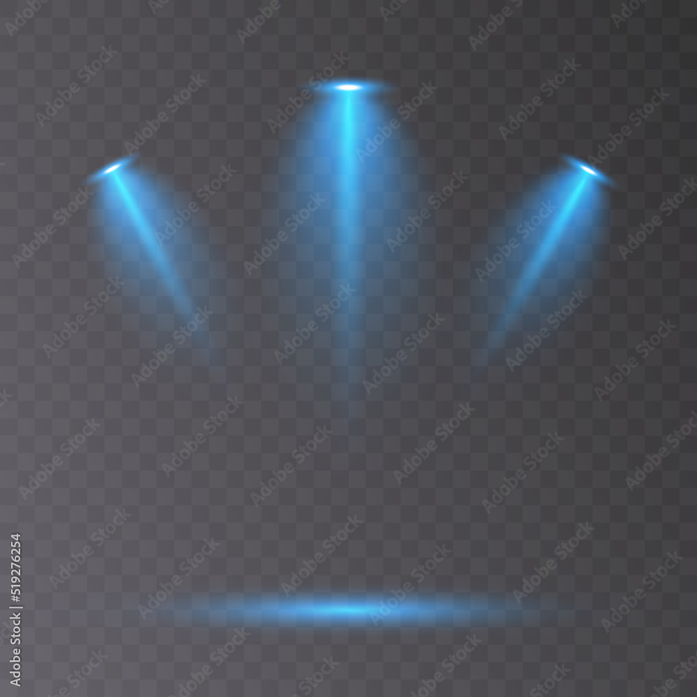 Wall mural projector glow of blue light. vector glowing light effect with blue rays. png